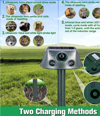 Ripellente solare per animali a ultrasuoni per correre cervi 6 modalità Ripellente con sensore di movimento e luce lampeggiante